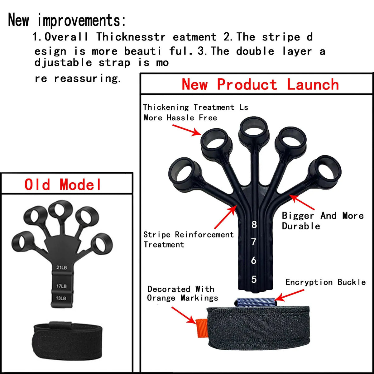 HLX black silicone finger flexion and extension rehabilitation trainer with puller and belt.