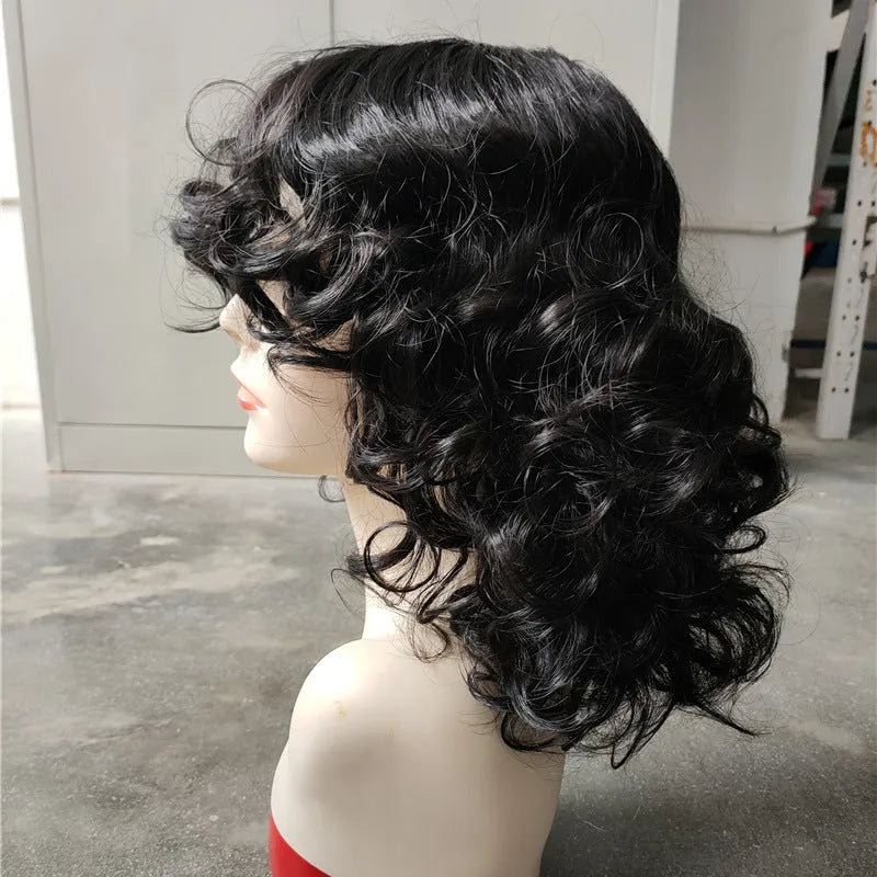 Black synthetic Afro wig with long curly heat-resistant fibres
