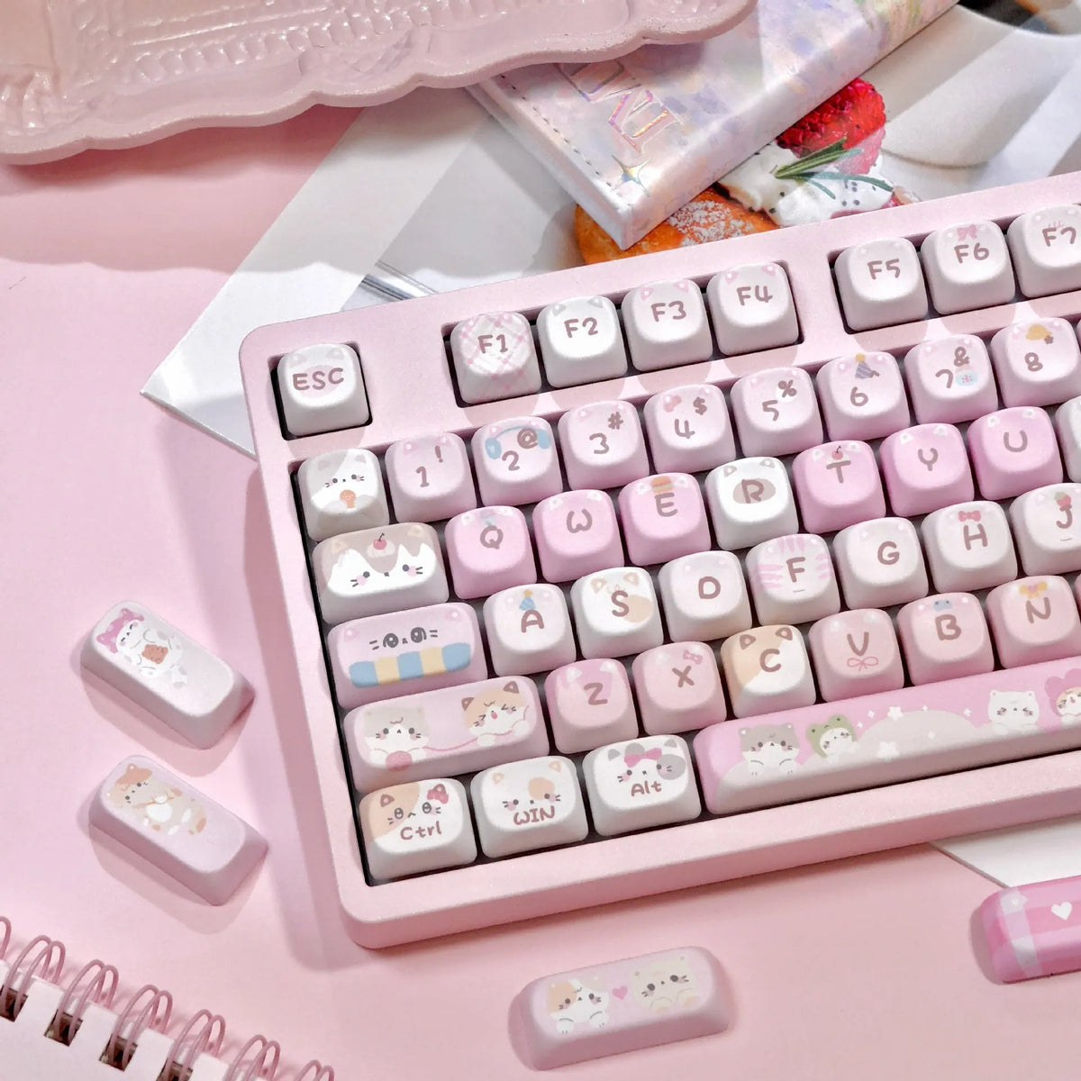 Pink cartoon design MOA height keycaps with full five-sided sublimation printing