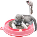 Blue interactive cat scratcher with circular ball track and replaceable scratch pad