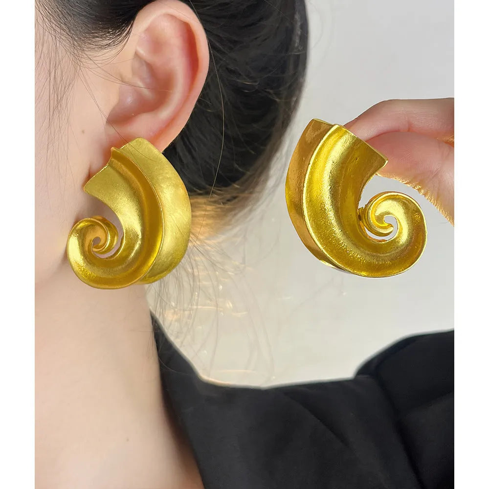 Gold and silver retro geometric ear studs with 5cm triangle design