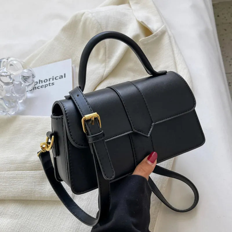 Women's beige PU messenger bag showing front view with sandwich pocket, 22cm width, and handle.