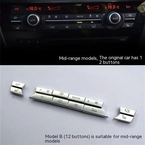 Automotive silver air conditioning button panel replacement kit showing multiple button set options