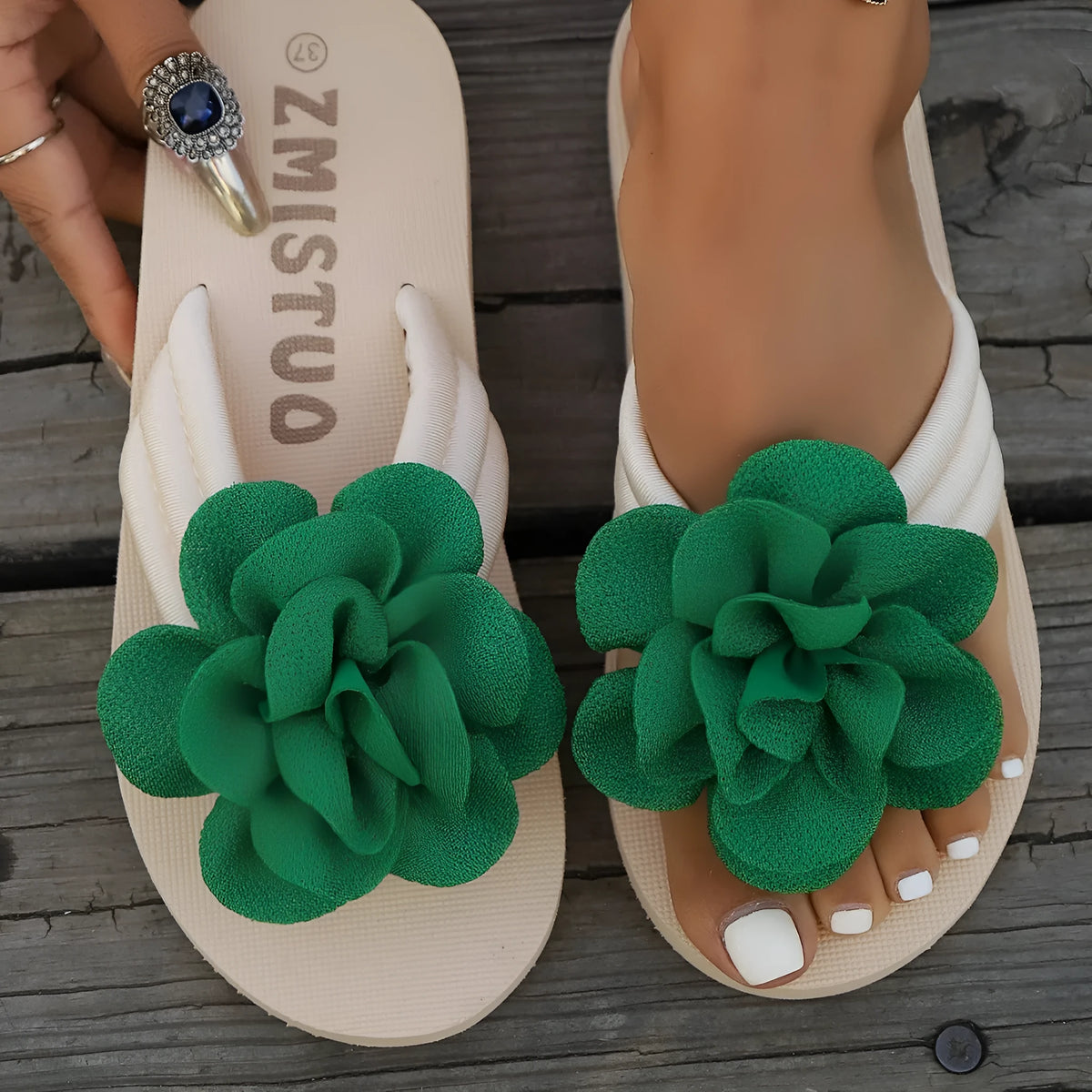 Women's plus size floral pattern PU slippers in three colour options