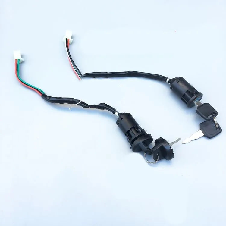 Waterproof electric car door lock with ignition key in plastic housing showing wiring terminals