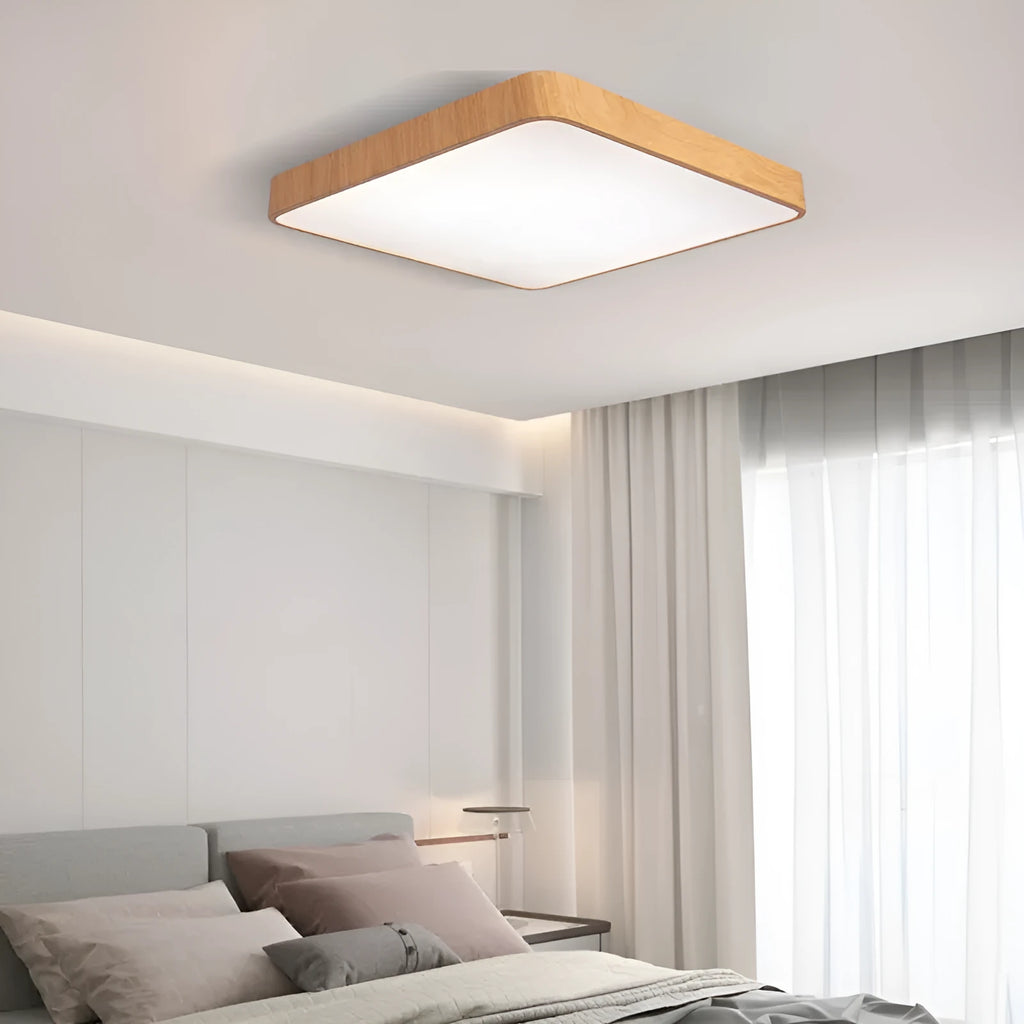 Nordic wood grain finish LED bedroom light with modern simple iron art design