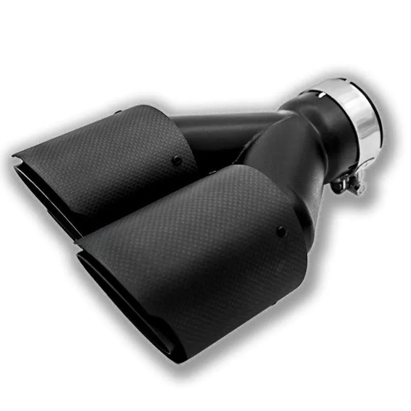 Black carbon fibre dual outlet car exhaust pipe tail nozzle, 250mm long