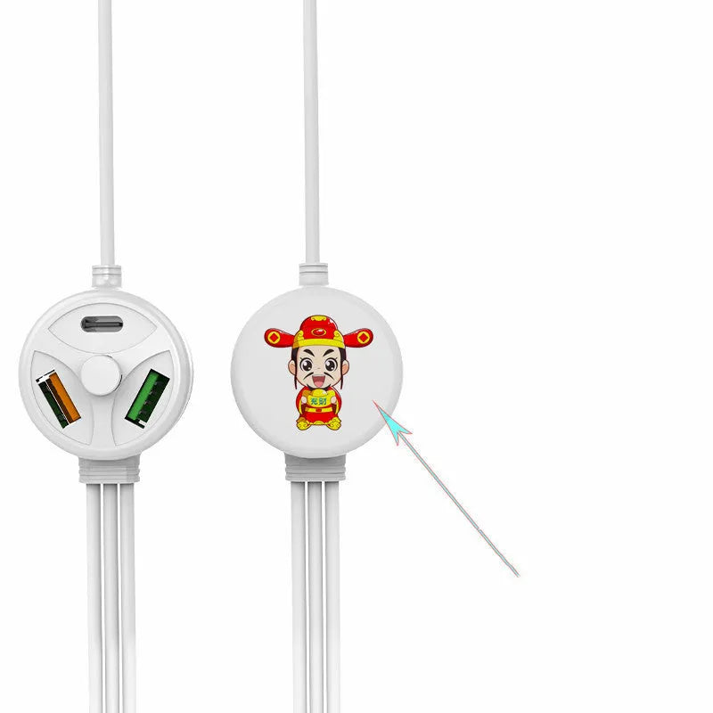White PVC phone charging cable with USB, Micro USB, and TYPE-C connectors on a 1.2m length