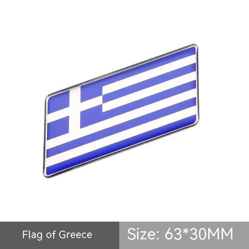 Aluminium national flag car sticker in parallelogram shape on a car surface.