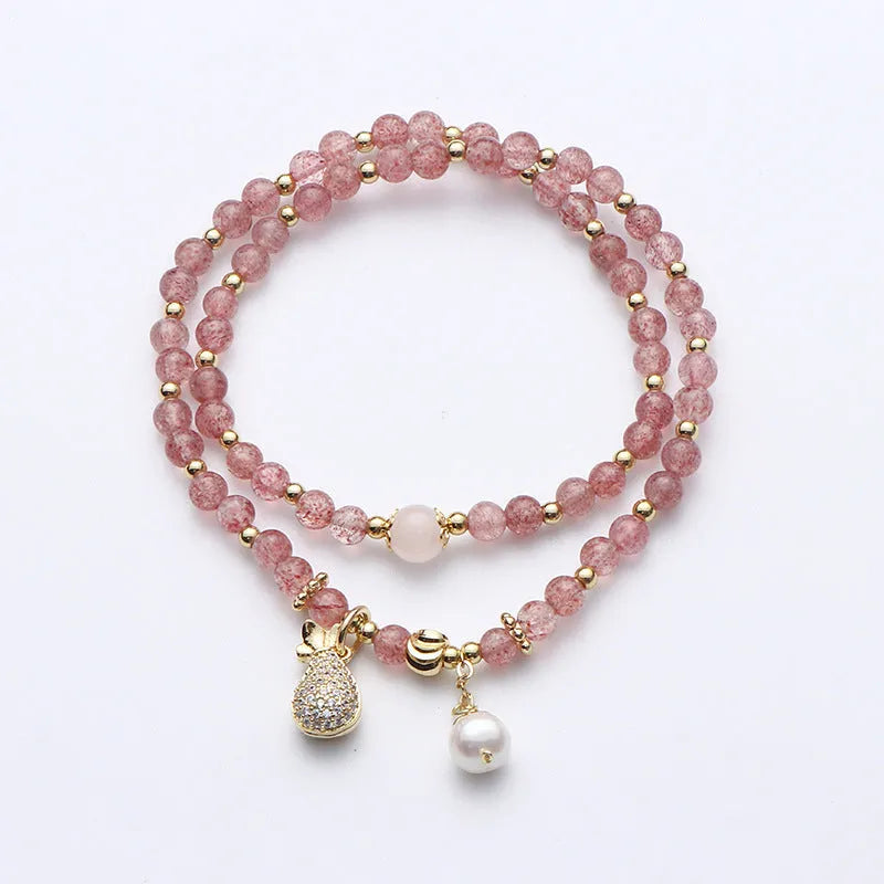 Women's strawberry quartz crystal bracelet with geometry shape wallet design