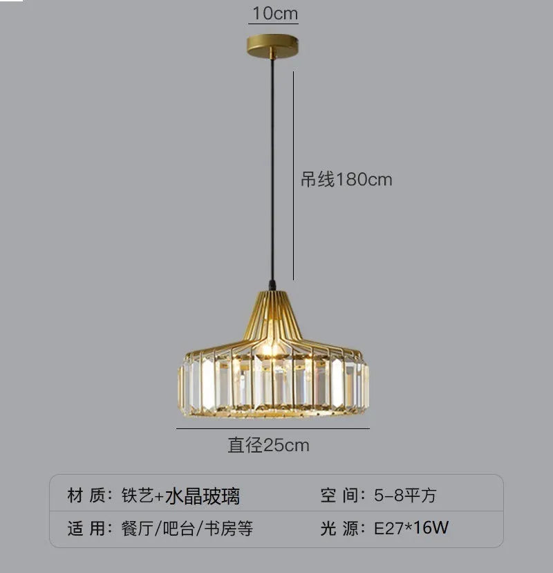 Small gold crystal LED droplight iron chandelier 220V bedroom bedside lamp