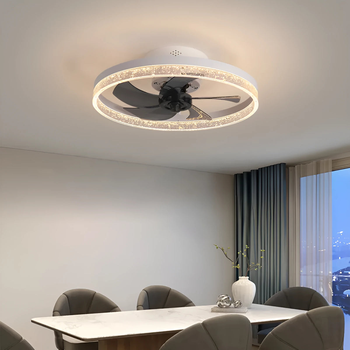 Nordic-style ceiling fan lamp with LED light and remote control in black finish
