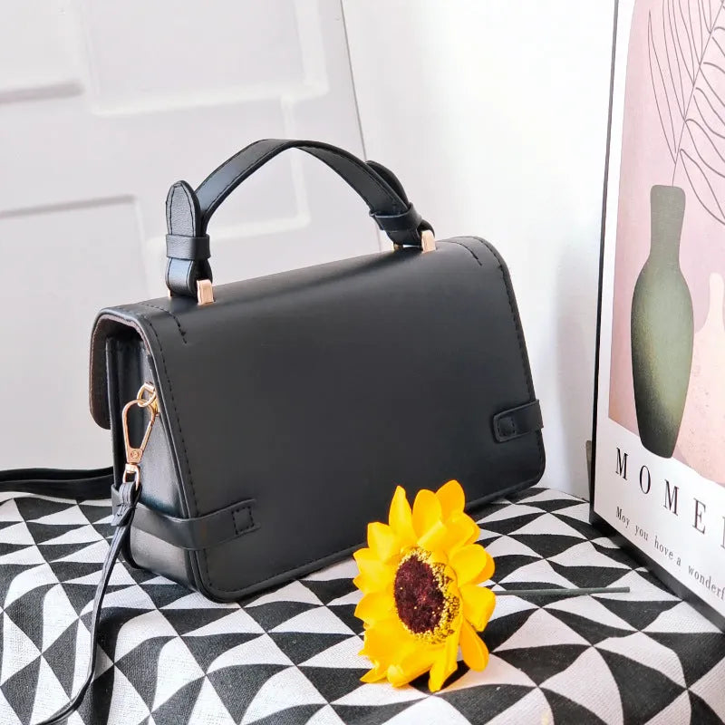 Square patterned ethnic crossbody bag in PU leather with floral stitching and file compartment