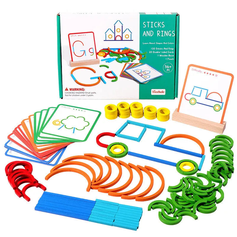 Wooden children's thinking training puzzle, creative stick and ring colour, 23 x 16.8 x 3.5cm early education board