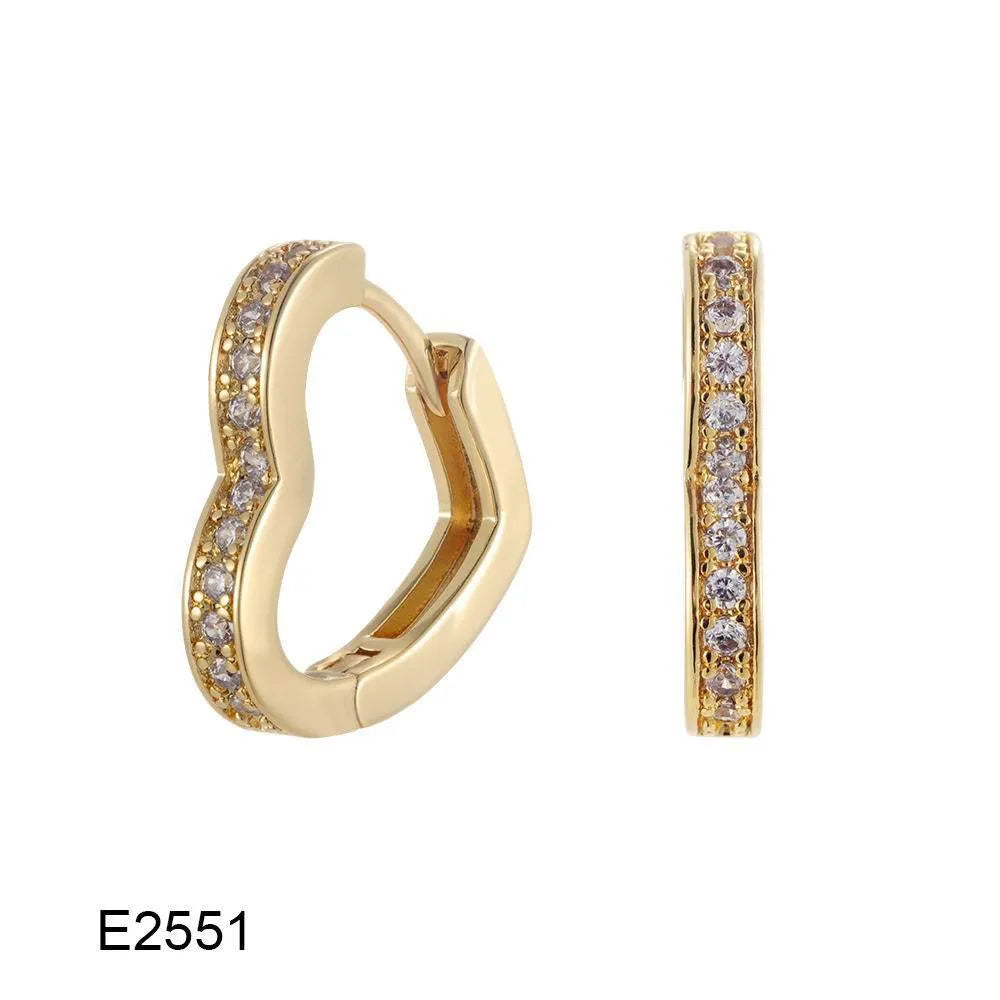 Gold plated heart-shaped clip earrings with a clear zircon stone centre.