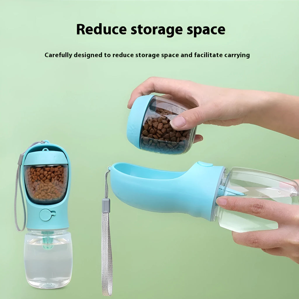 Blue portable dual-use dog water drinking cup with split grain design for outdoor walks.