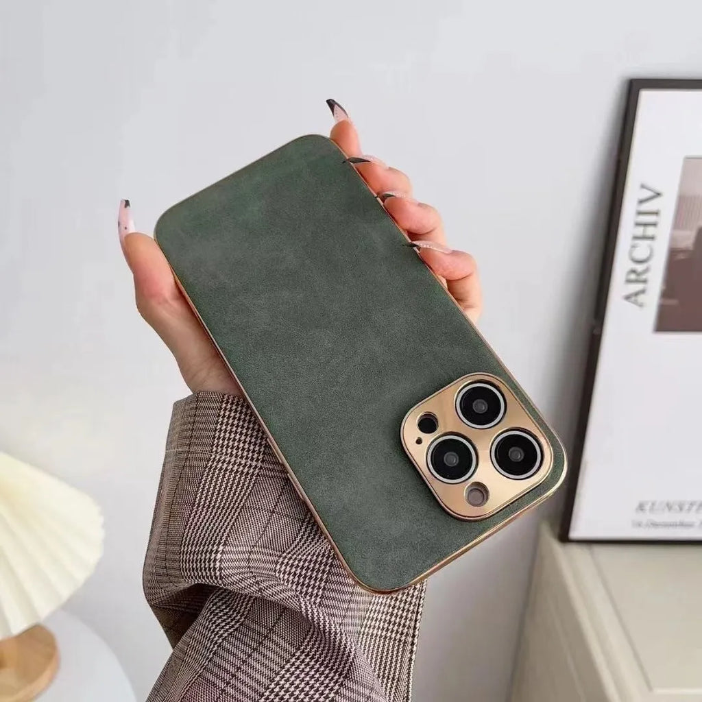 Leather texture TPU phone case for iPhone in solid colour options including black, blue, grey and grey-green