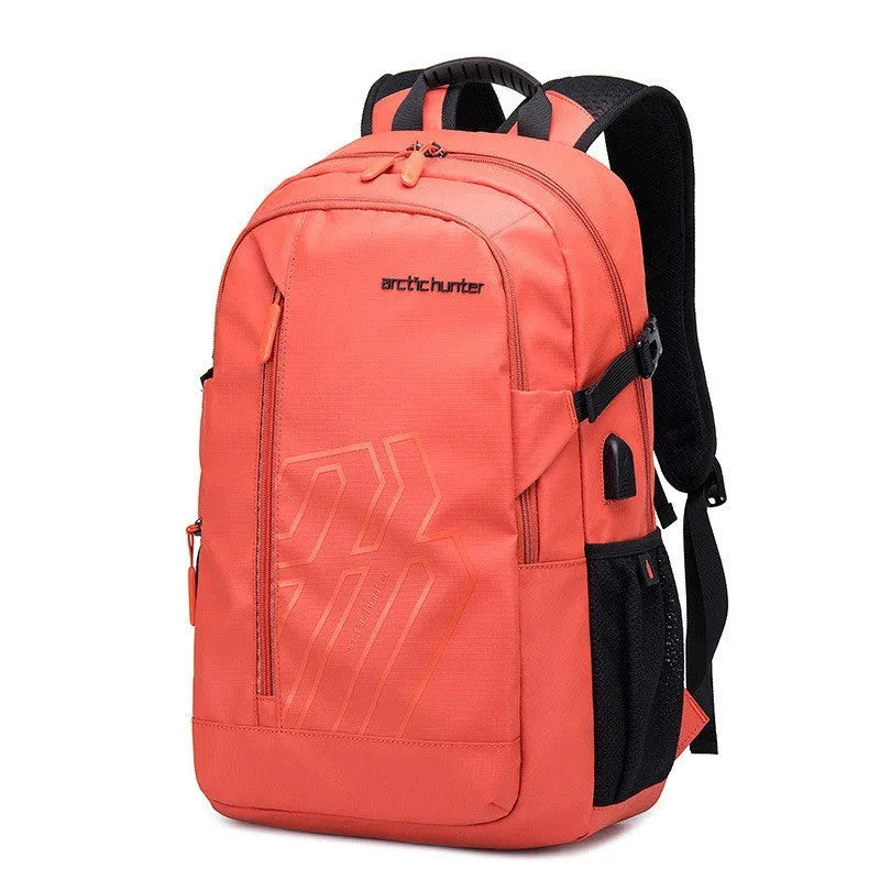 Casual plaid pattern computer backpack in blue colour with curved shoulder strap