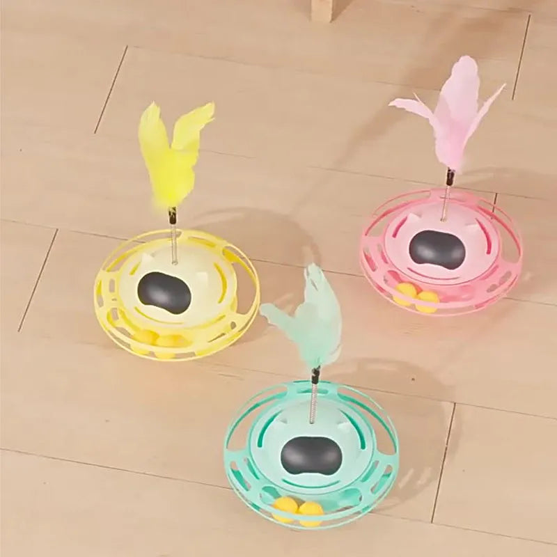 Pink cat tumbler turntable toy with rotating stick on 17 cm diameter platform