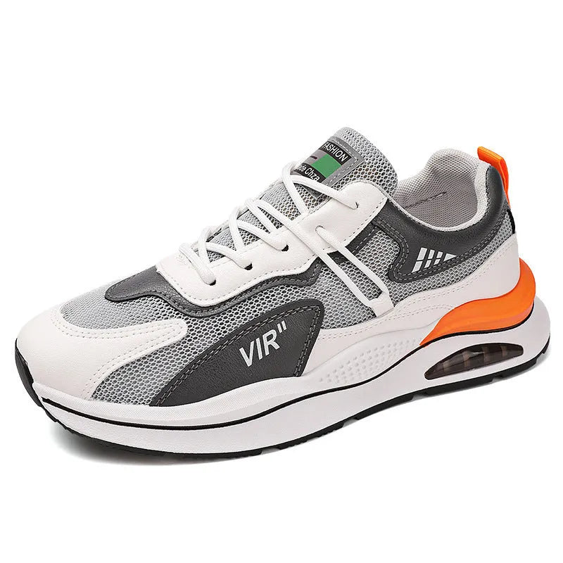 Men's grey mesh casual shoes with round toe and mid-top height design