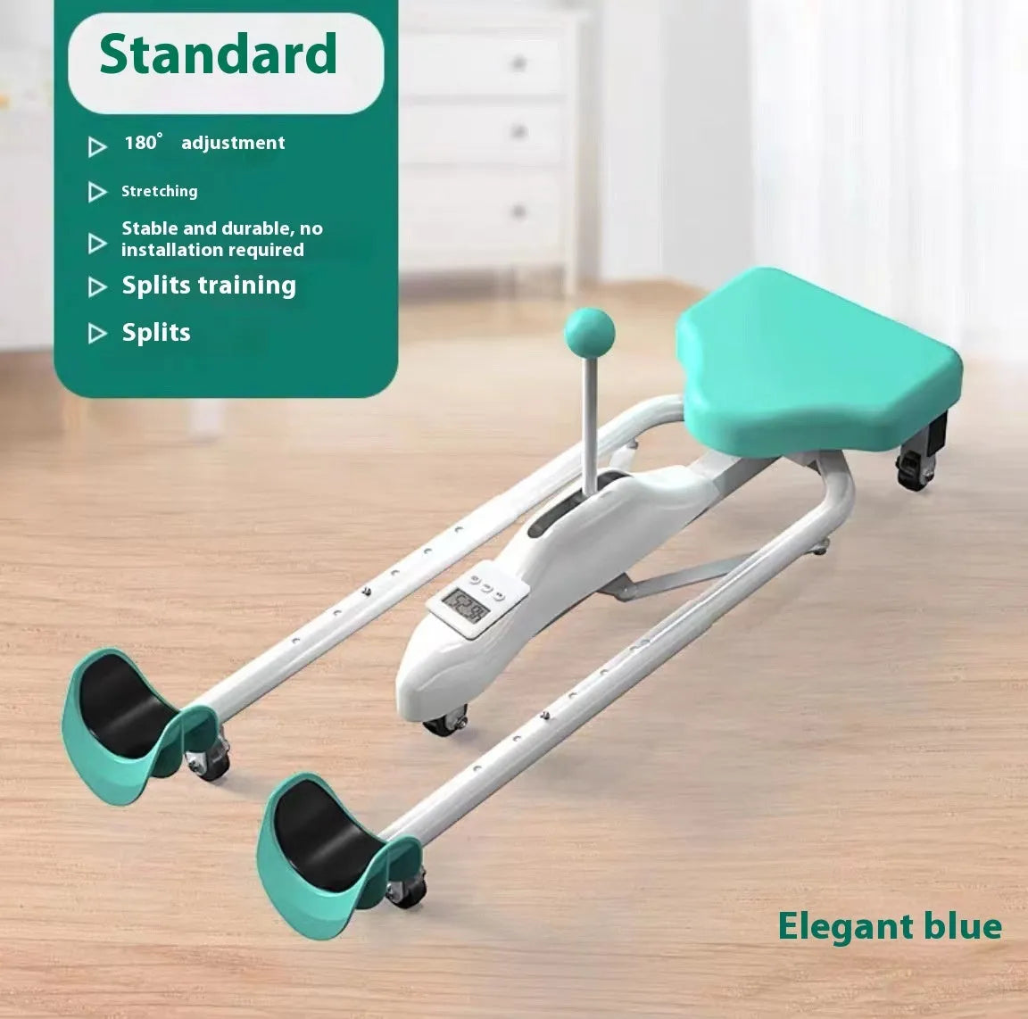 Leg opener fitness equipment with steel pipe frame and foam padding for flexibility training