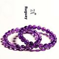 Natural amethyst scattered bead bracelet on wrist showing polished crystal and size options.