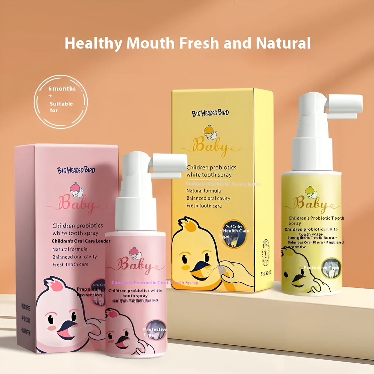 Children's probiotics whitening tooth spray in 40ml bottle with strawberry and orange flavour options