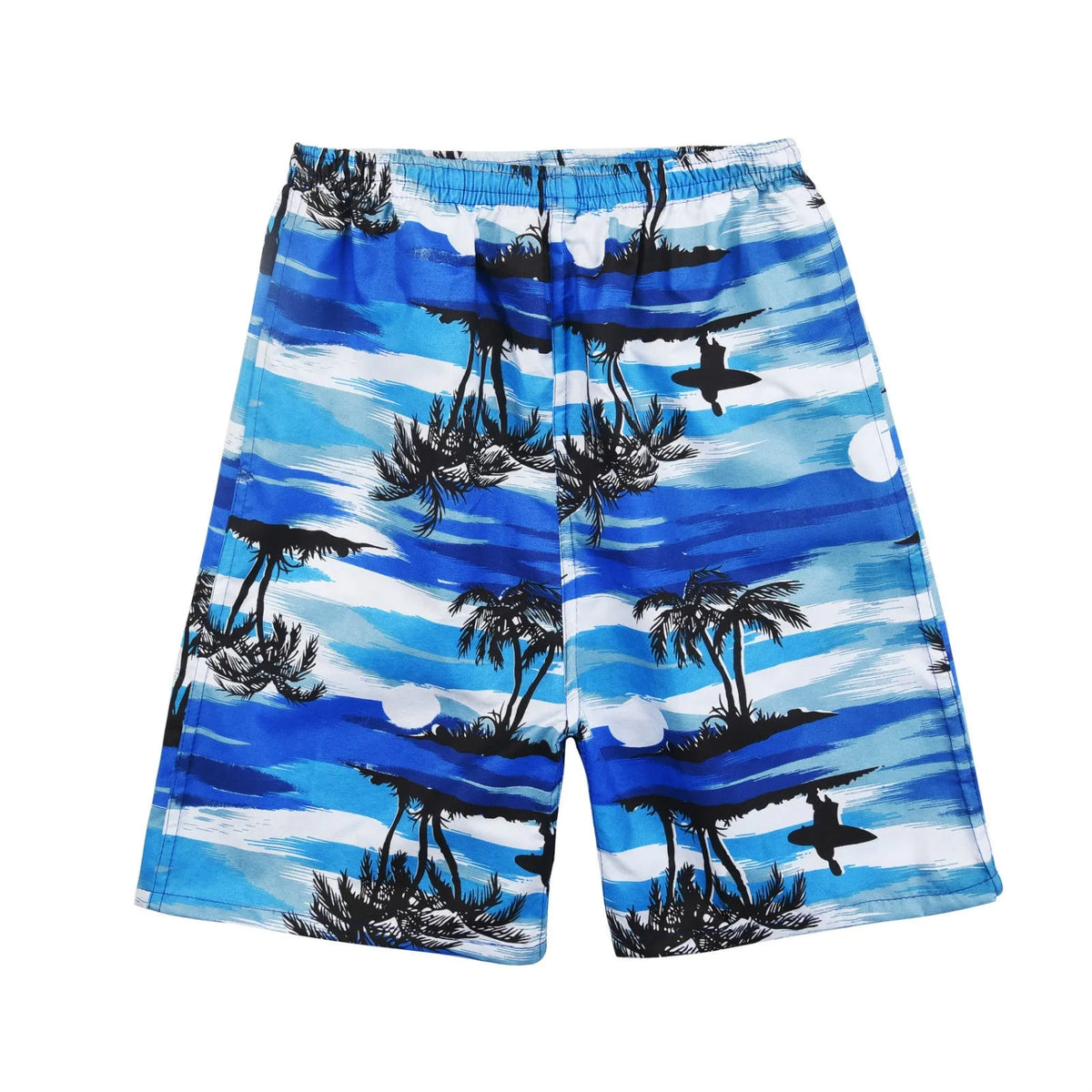 Men's floral print five-point swimming trunks in polyester fabric shown in one of twenty-four colour options