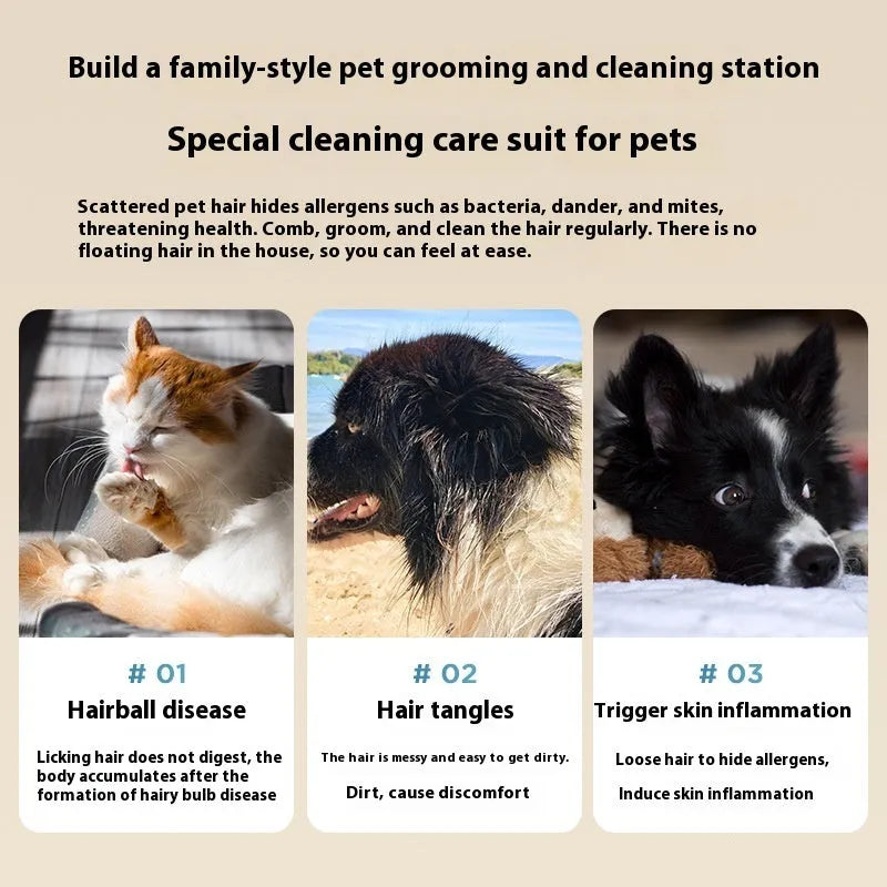 White pet grooming vacuum cleaner with electric shaver attachment and grooming tools