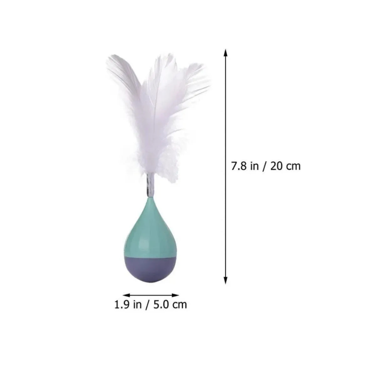 Green or pink feather tumbler cat toy with self-healing base and goose feather teaser.