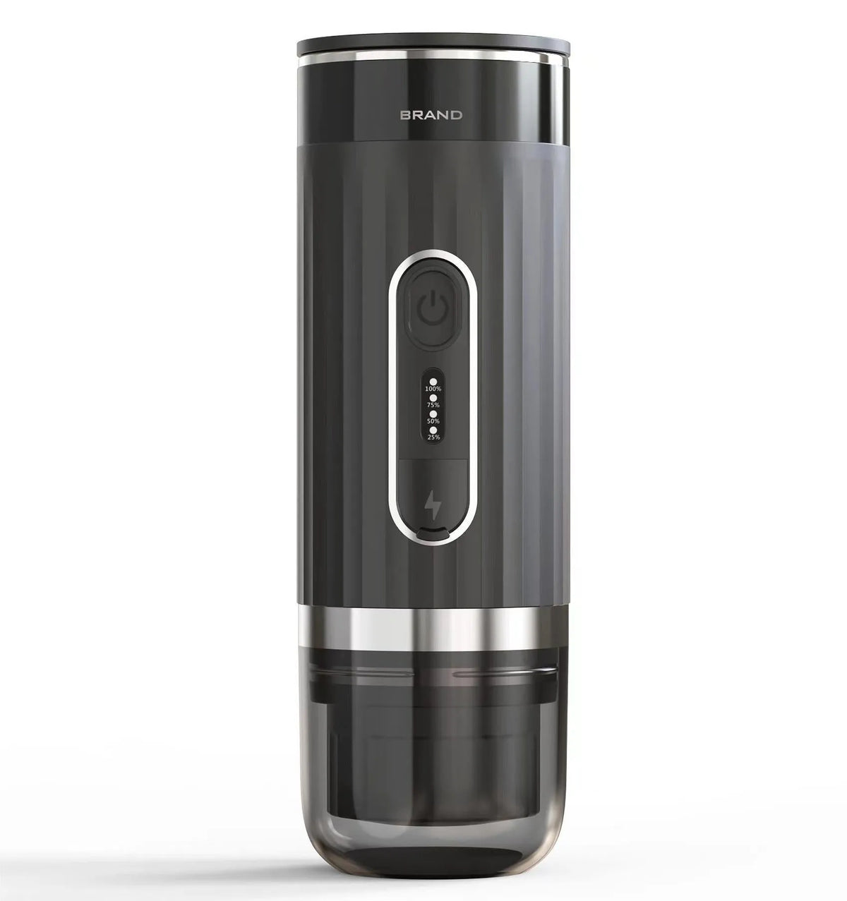Black portable coffee machine with K-cup capsule compatibility for vehicle and travel use