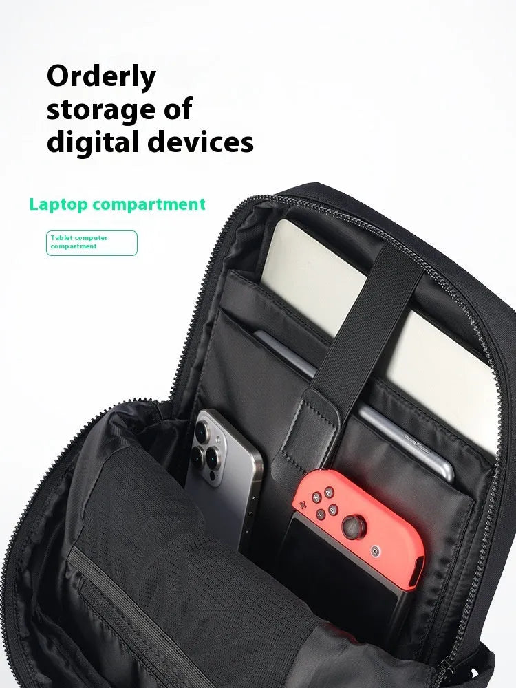 Black Oxford cloth computer backpack with a 20-35 litre capacity for laptop storage.