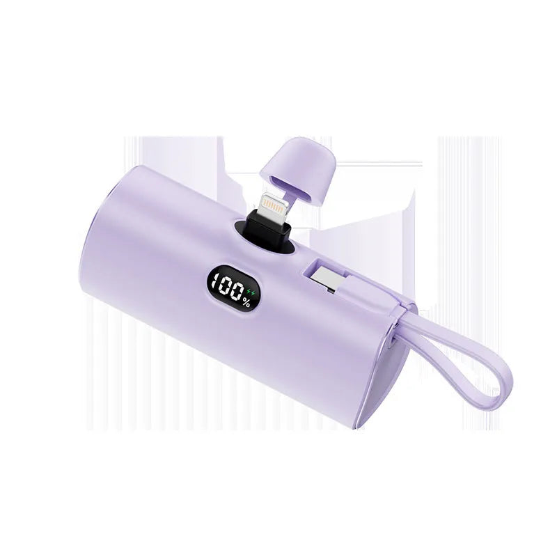 Compact capsule-shaped wireless power bank with digital display in multiple colour options