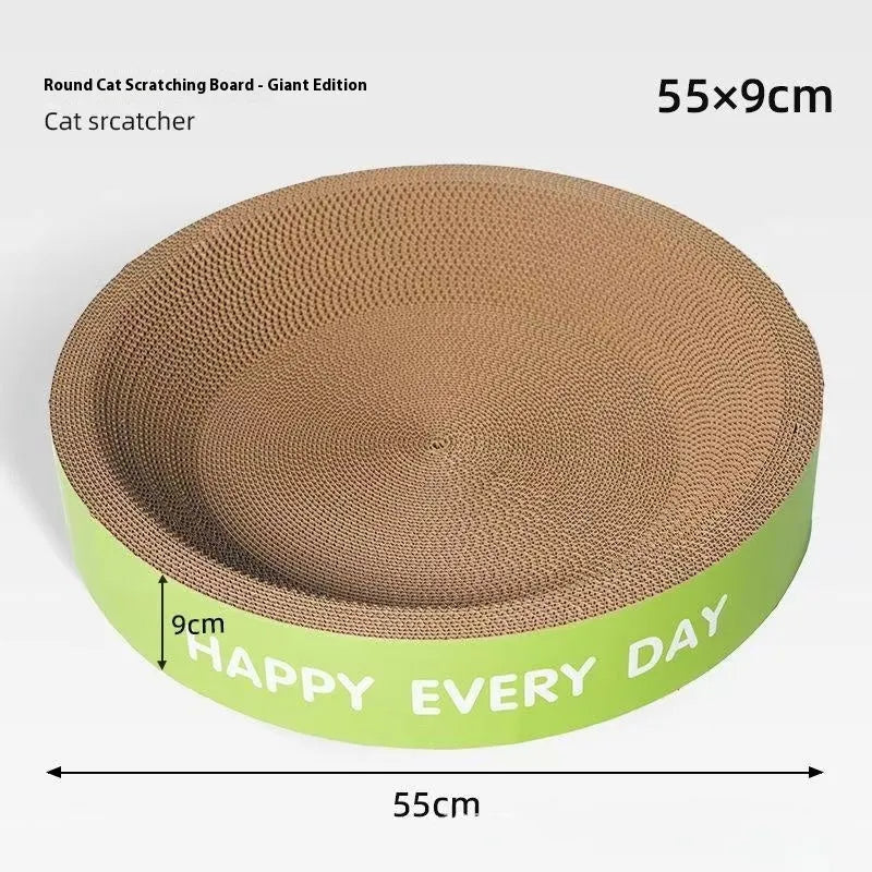 Green round cat scratching board nest with corrugated surface measuring 50cm diameter
