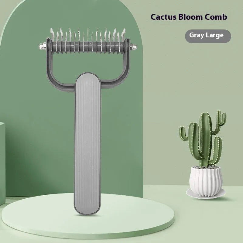 Green dog grooming comb with stainless steel teeth for removing knots from pet hair