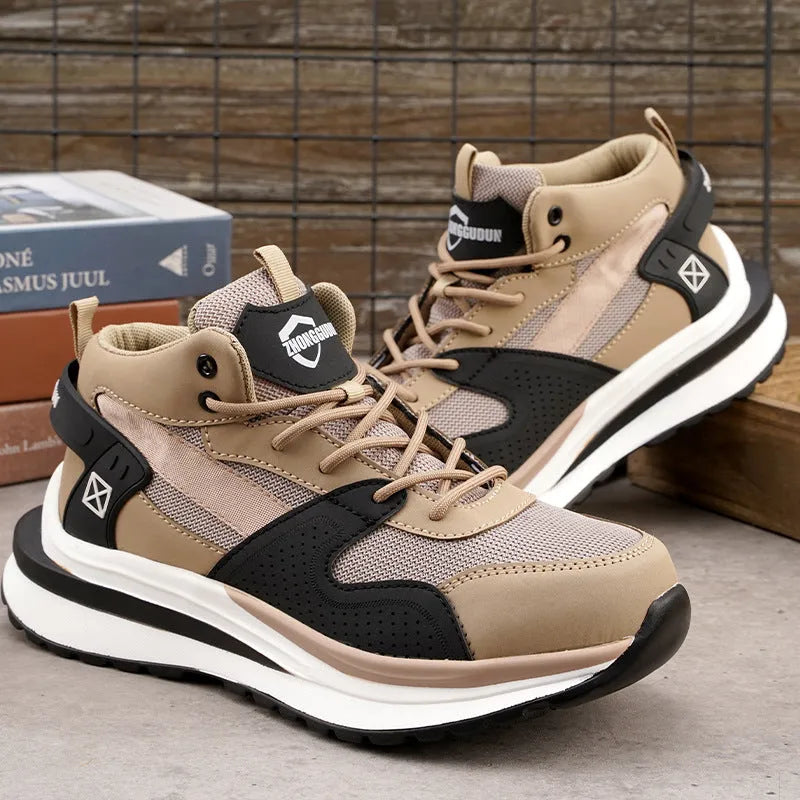 Black steel toe cap safety work boot with lace-up front and rubber sole