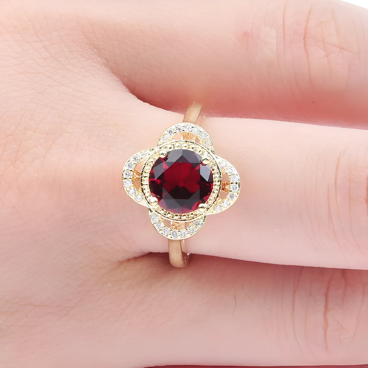 Copper zircon ring with electroplated finish in fruit shape design