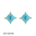Gold-plated drop earring with a pear-shaped candy-coloured zircon stone on a copper setting.