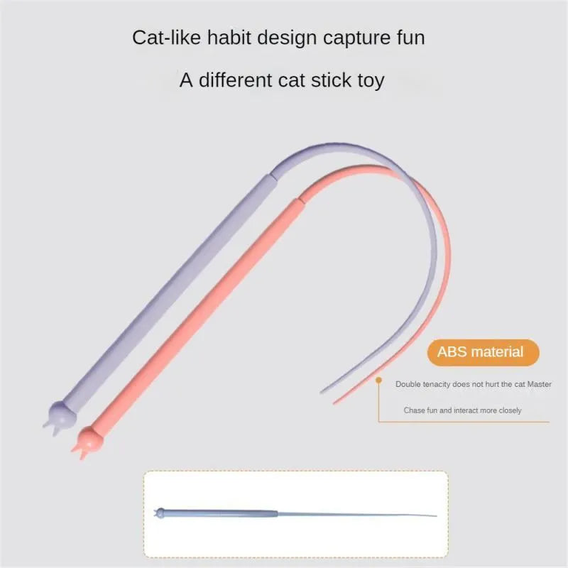 Blue simulated mouse tail cat toy with silicone tail and cat head design on 80cm wand