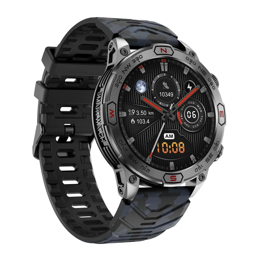 Black sports watch with AMOLED screen showing fitness data on liquid silicone strap