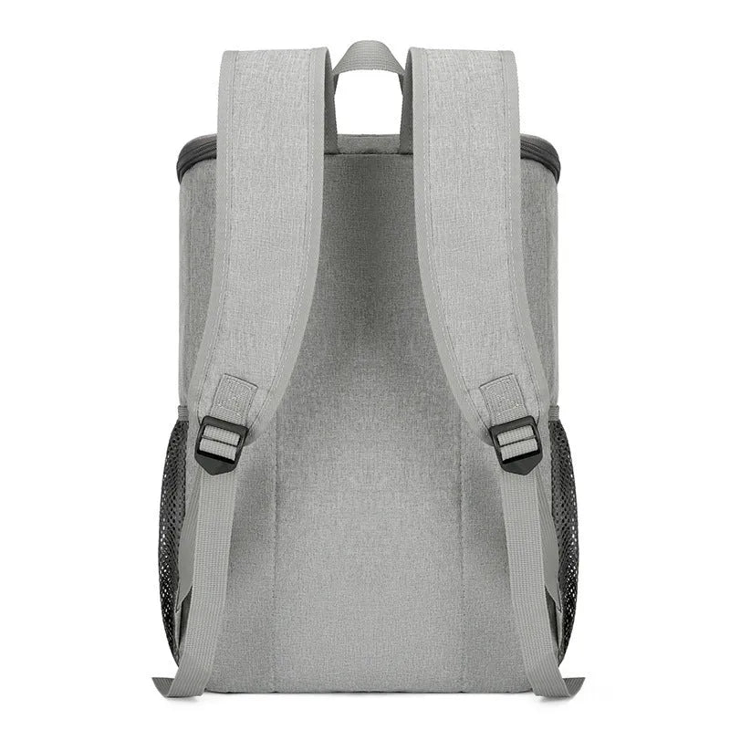 Large black Oxford cloth outdoor backpack with curved shoulder straps, shown open to reveal compartments.