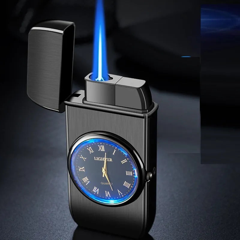 Metal electronic watch cigarette lighter with LED lamp in multiple finish options