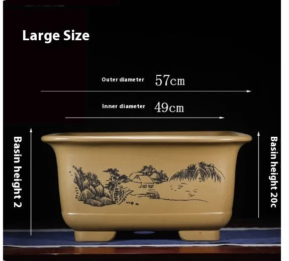Extra large Chinese style purple clay bonsai flower pot for indoor planting
