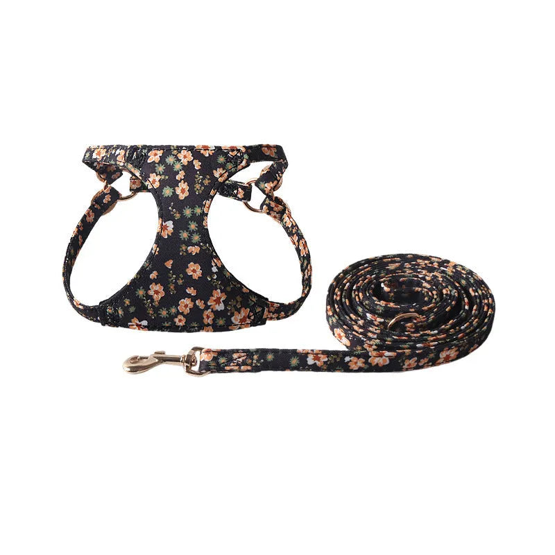 Floral series pet harness suit with hand holding rope in multiple colour options