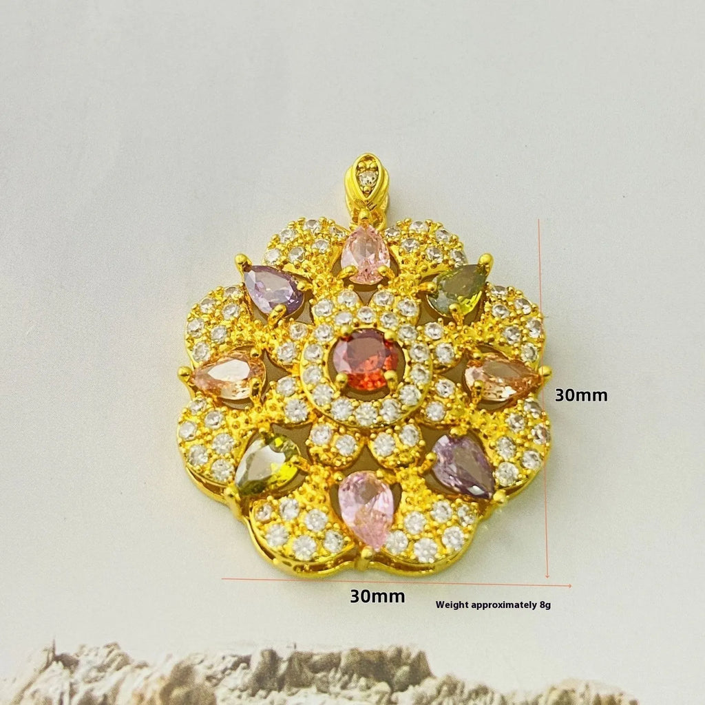 Women's floral zircon pendant necklace in gold, champagne gold or platinum colour with electroplated finish