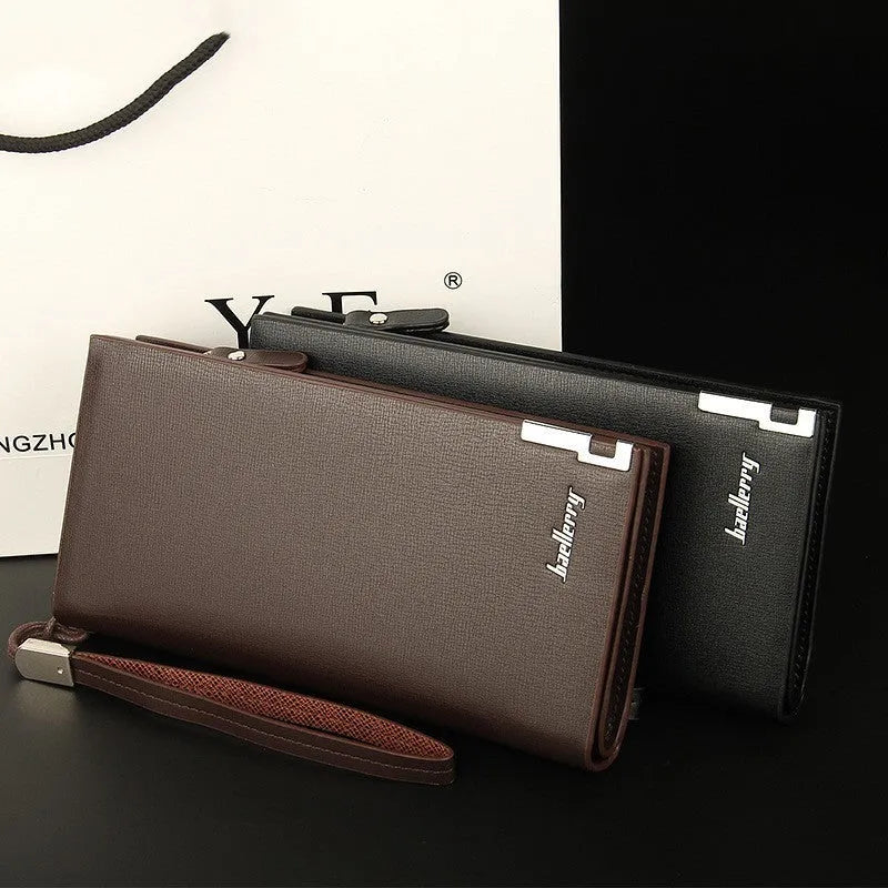 Men's long multifunctional wallet with zipper and 7 pockets in waterproof PU leather