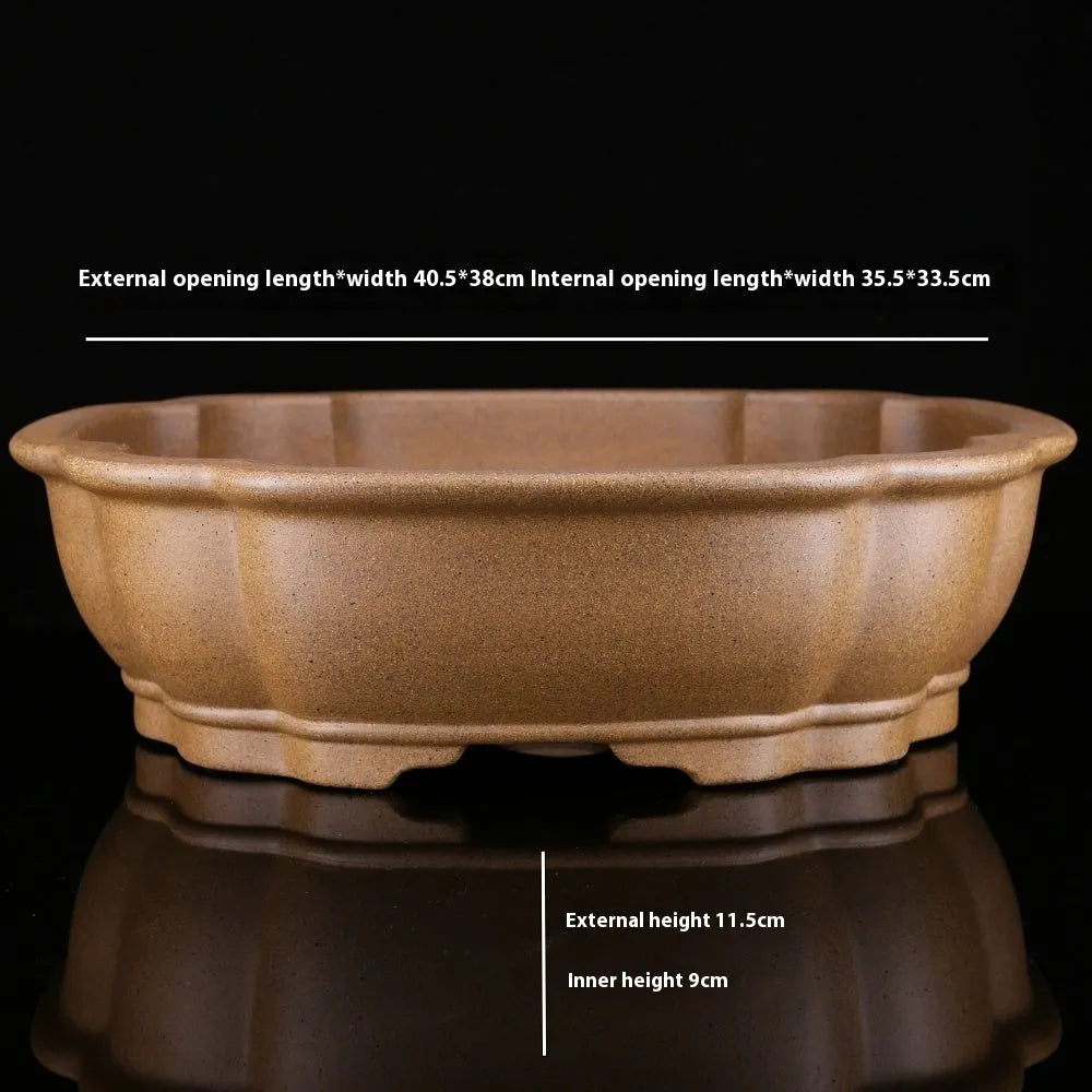 Large hexagonal purple sand ceramic basin for Pinus Taiwanensis bonsai cultivation