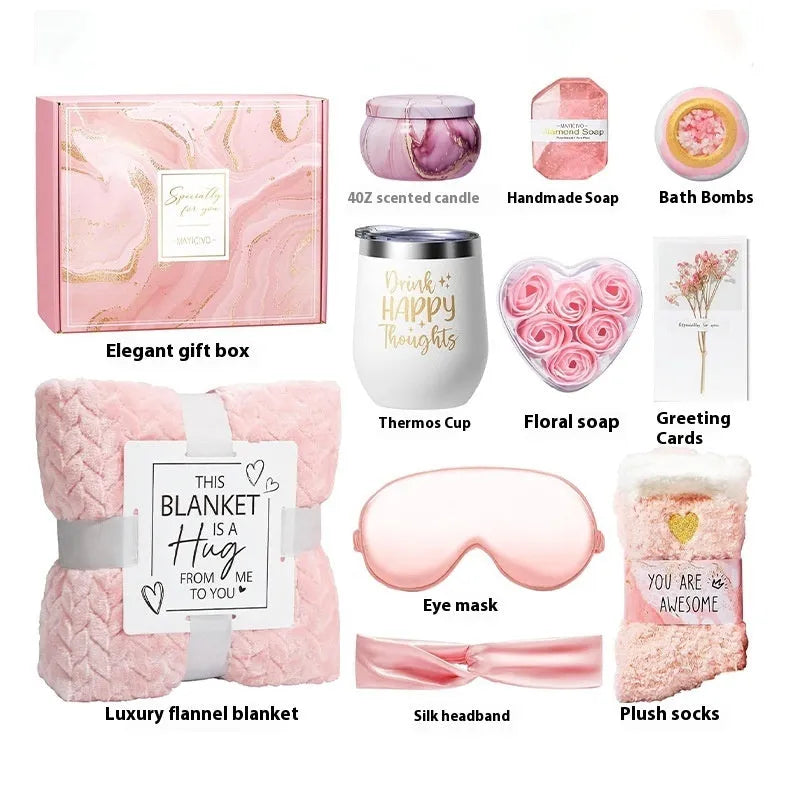 Aromatherapy candle soap bath set in modern plastic gift box measuring 27x23x13cm