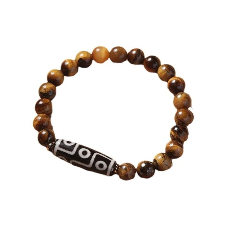 Tigereye single circle Buddha rosary bracelet in ethnic style with multiple bead size options