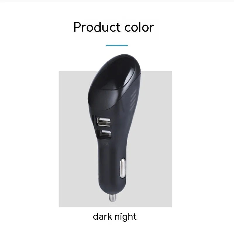 White car USB charger and air purifier unit for vehicle cigarette lighter socket with dual USB ports
